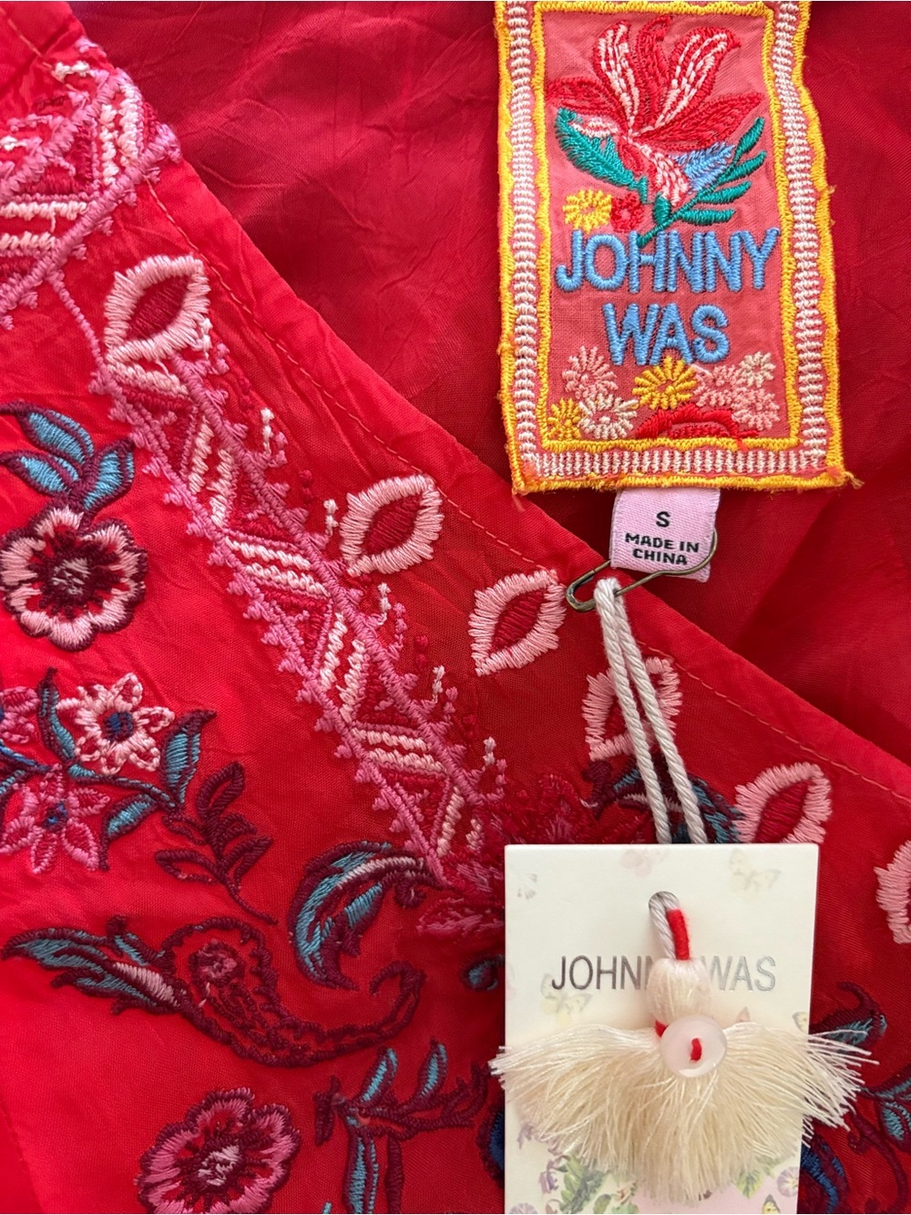 Johnny Was Lizzie Boho Embroidered Cupra Dress Red NWT✨ Size S - Picture 9 of 11